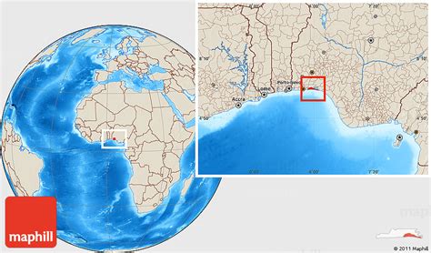 Shaded Relief Location Map of Ibeju/Lekki