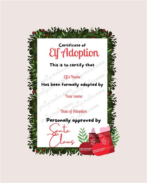 Certificate of Elf Adoption Christmas Theme Ready to Print - Etsy