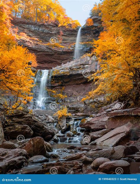 Large Waterfall Surrounded by Vibrant Fall Foliage Color. Kaaterskill ...