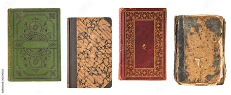 four vintage old books book cover isolated on white background Stock Photo | Adobe Stock