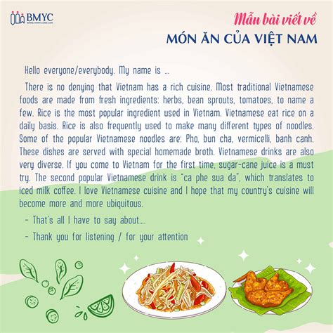 Mẫu bài thuyết trình tiếng Anh chủ đề food cực chi tiết cho bé 6-8 tuổi