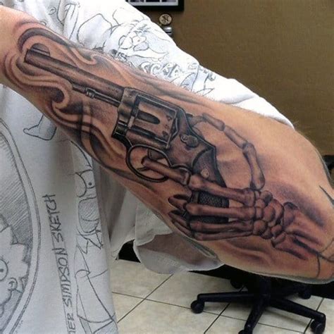 80 Pistol Tattoos For Men - Manly Sidearm Designs