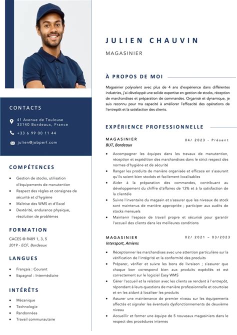 Exemple de CV Magasinier (plus compétences) - JobPerf