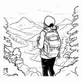 Premium Vector  Hiker In The Mountains Black And White sketch template