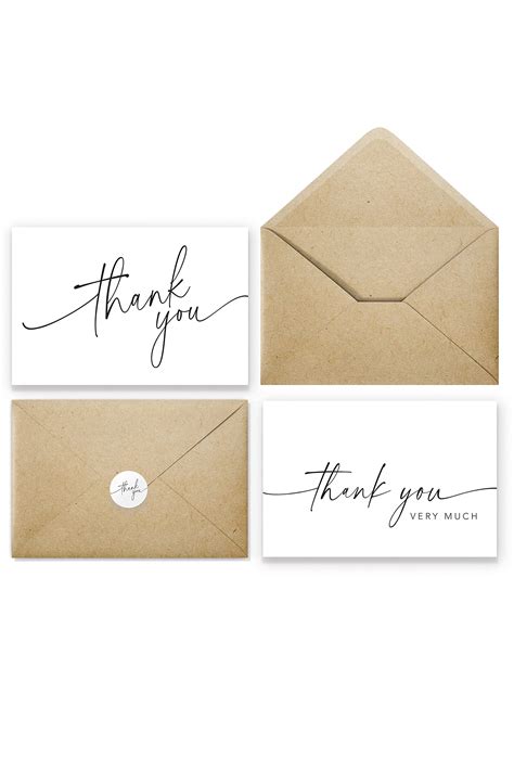 Thank You Cards with Kraft Envelopes and Matching Stickers, Bulk Pack ...