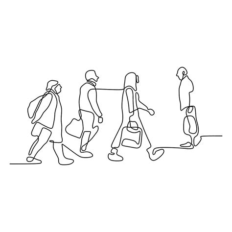 Continuous Line Drawing Of People Walking On The Street After Work Time Conteptual Hand Drawn ...