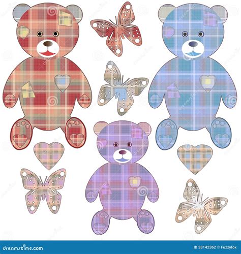 Set of Applique Teddy Bears, Hearts and Butterflies Stock Illustration ...