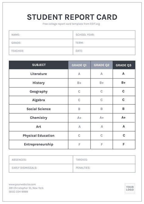 Customizable Student Report Card Templates