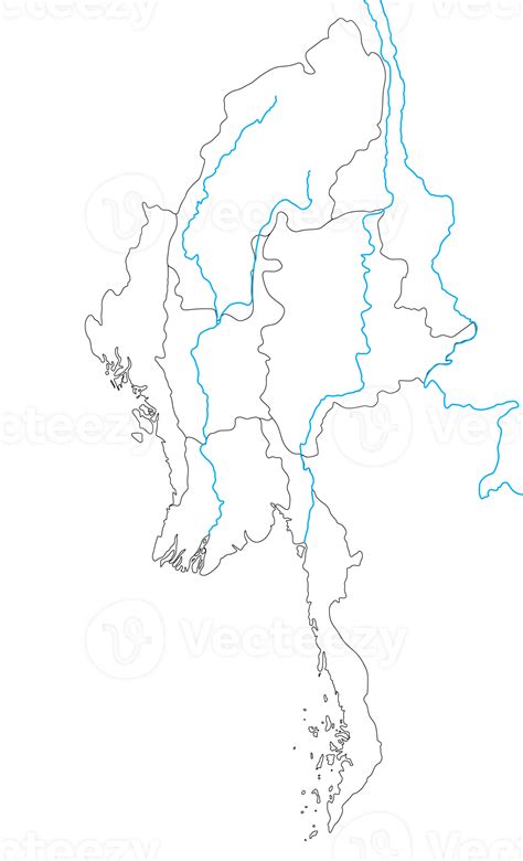 Myanmar map with rivers 23204757 PNG