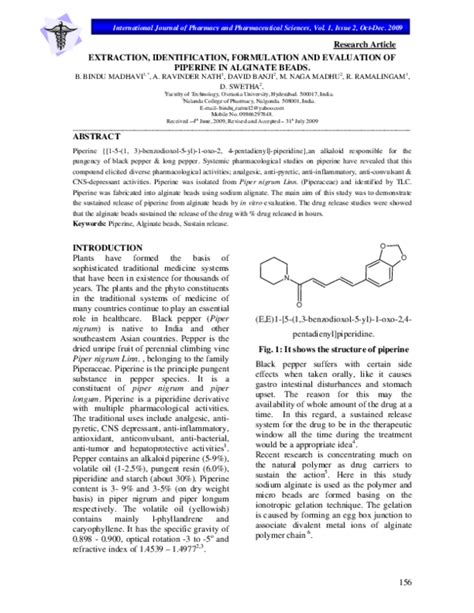 (PDF) Extraction, identification, formulation and evaluation of piperine in alginate beads ...