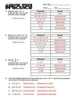 Algebraic Proofs - Reasons and Practice by Emily P K | TpT