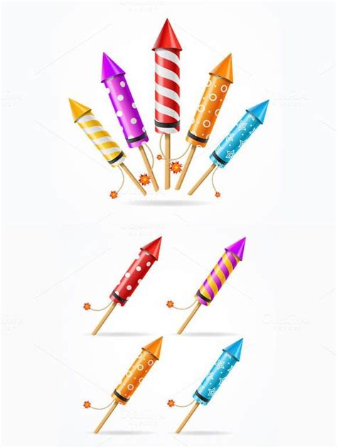 Fireworks Rocket Set. Vector | Firework rocket, Fireworks design, How to draw fireworks