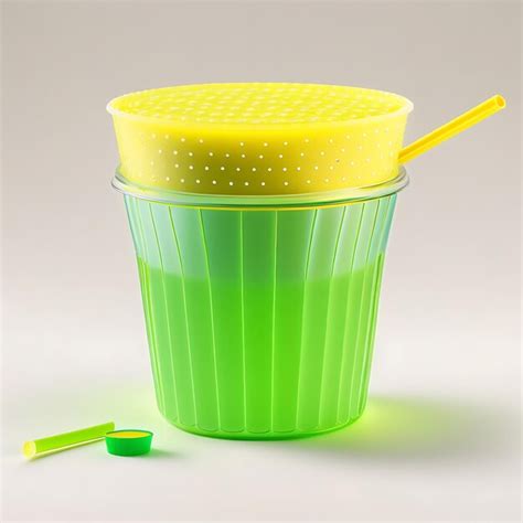 Premium Photo | Green empty disposable plastic glasses with yellow drinking straws isolated on a ...