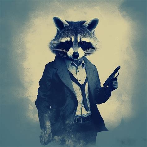 Premium AI Image | A drawing of a raccoon with a gun in his hand.