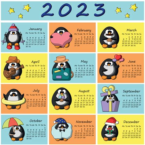 calendario para 2023 con lindos personajes de dibujos animados pingüinos 10106973 Vector en Vecteezy