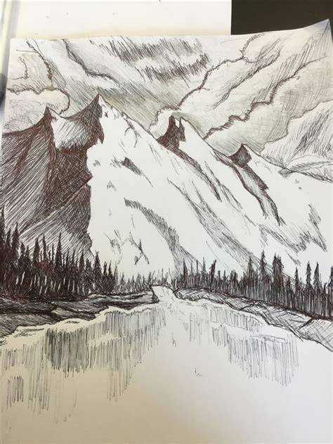 #mountains #drawing | Landscape sketch, Landscape drawings, Nature art ...