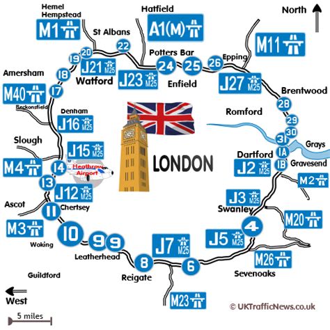 Map of M25 Junctions Connecting With Other Motorways