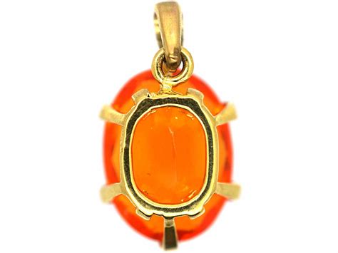 18ct Gold Fire Opal Pendant (146R) | The Antique Jewellery Company