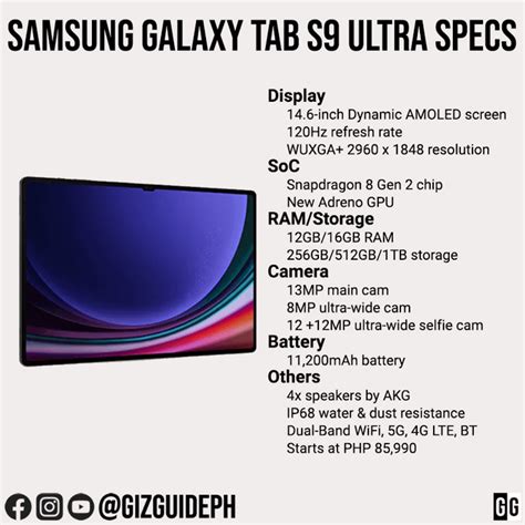 Here's the key specs of the Samsung Galaxy Tab S9 Ultra 🔑🔑 : r/Tech ...