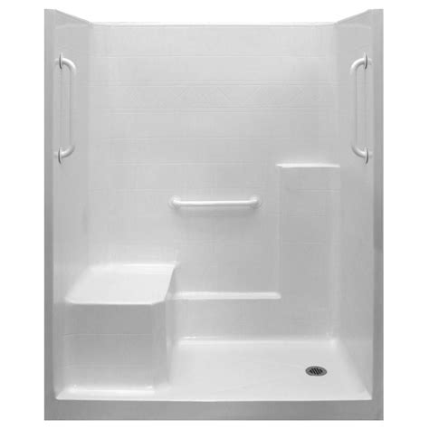 Ella Ultimate-W 33 in. x 60 in. x 77 in. 1-Piece Low Threshold Shower Stall in White, Grab Bars ...