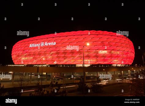 Bavaria Munich The illuminated football stadion Allianz Arena at night game for UEFA Pokal at 08 ...