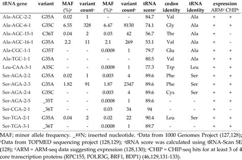 Human tRNA anticodon variants | Download Table