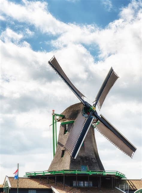 Traditional Dutch Old Wooden Windmills in Zaanse Schans - Museum Stock ...