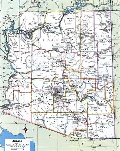 Arizona county map with roads towns cities highways counties