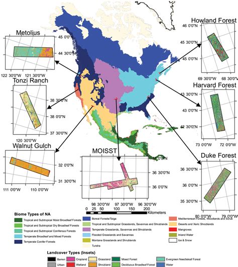 Biomes in North America, and locations and NLCD land cover maps of the... | Download Scientific ...