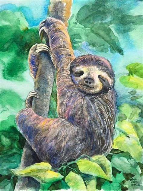 Sloth Watercolor Painting, Sloth Art, Cute Sloth Painting, Colorful ...