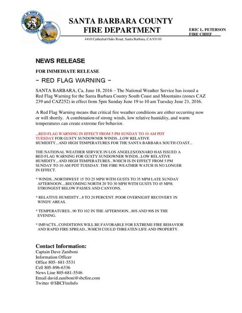 Red Flag Warning - Santa Barbara County Fire Department