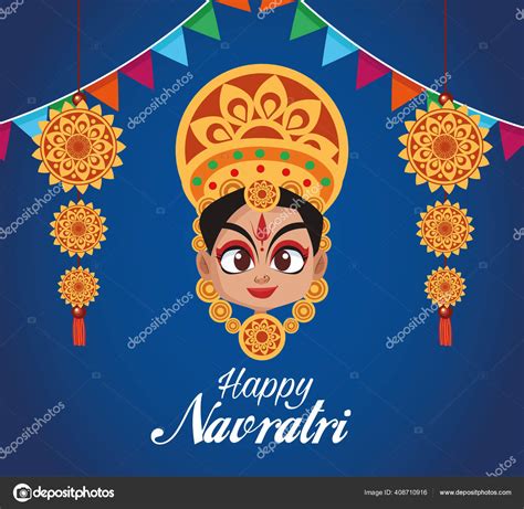 Happy navratri celebration card lettering and beautiful goddess — Stock Vector © jemastock ...