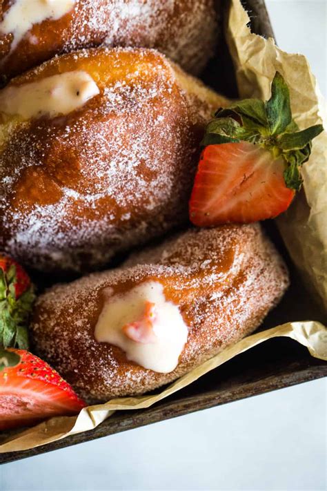 Strawberry Custard Filled Donuts - The Seaside Baker