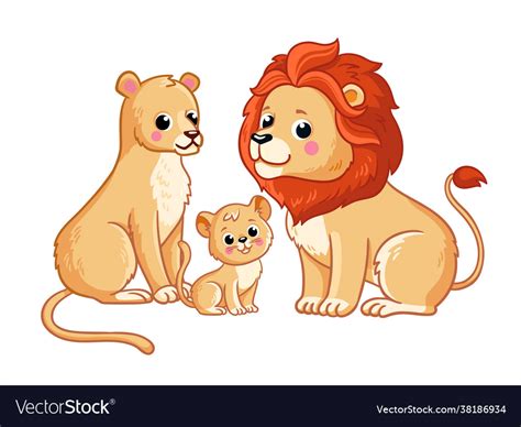 Lion family sits on a white background Royalty Free Vector