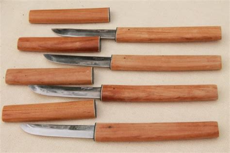 vintage Japanese bamboo wood cased steak knives set, unused knife set ...