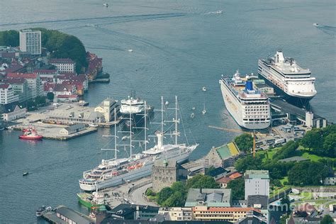 Aerial View Of Bergen Port With Cruise Ships Docked, Norway Photograph ...