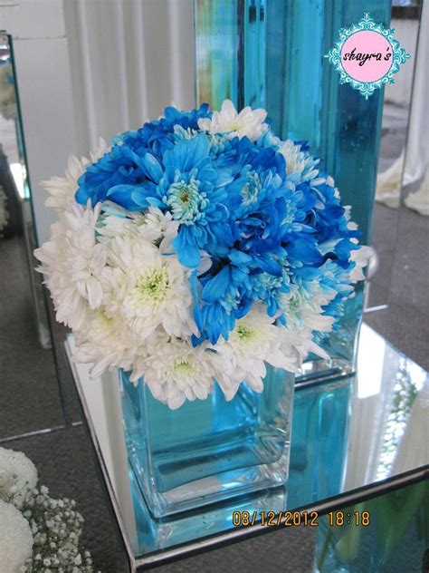 Flora by Shayra: Blue White Flower Arrangements in Crystal Clear Vases