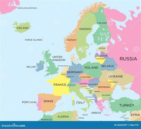 Coloured Political Map Of Europe Royalty Free Stock Photography - Image: 36633597