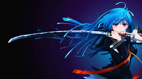 Download Anime Gaming Blue Blade Girl Wallpaper | Wallpapers.com