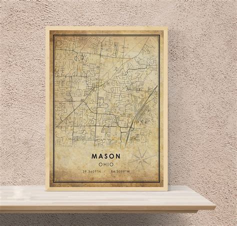 Mason Vintage Map Print Mason Ohio Map Mason City Road Map | Etsy