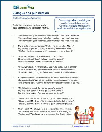 Dialogue and quotation marks worksheets | K5 Learning