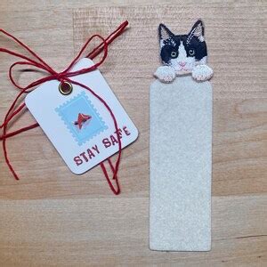 Cat Bookmarker / Black and White Cat - Etsy