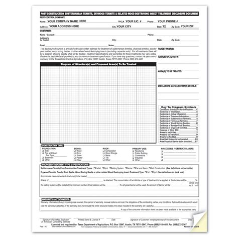 Texas Subterranean Termite POST Construction Treatment Disclosure Forms