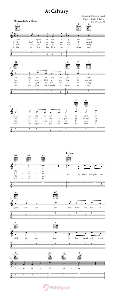 At Calvary - Easy Guitar Sheet Music and Tab with Chords and Lyrics