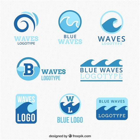 Premium Vector | Collection of blue logos with waves