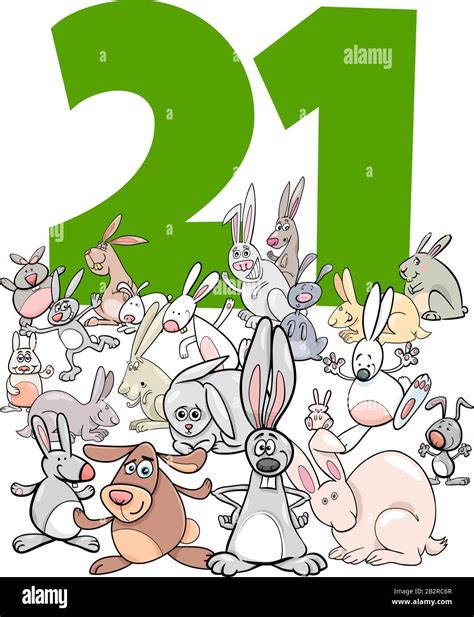 Cartoon Illustration of Number Twenty One with Funny Rabbits Animal ...