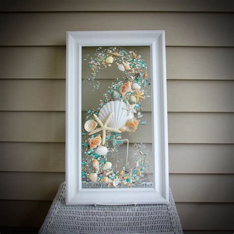 Sea Glass Art for Beach Decor, Seashell Wall Art for Nautical Bathroom, Turquoise Beach Home ...