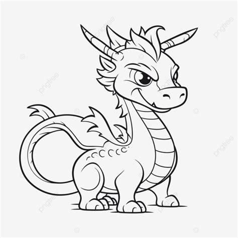 Cute Little Dragon Coloring Page Outline Sketch Drawing Vector, Dragon ...