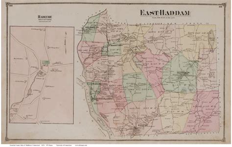 East Haddam Town and Hadlyme Village, Connecticut 1874 Old Town Map Reprint - Middlesex Co ...