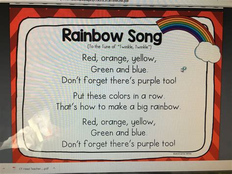 Rainbow song | Rainbow lessons, Color songs preschool, Classroom songs